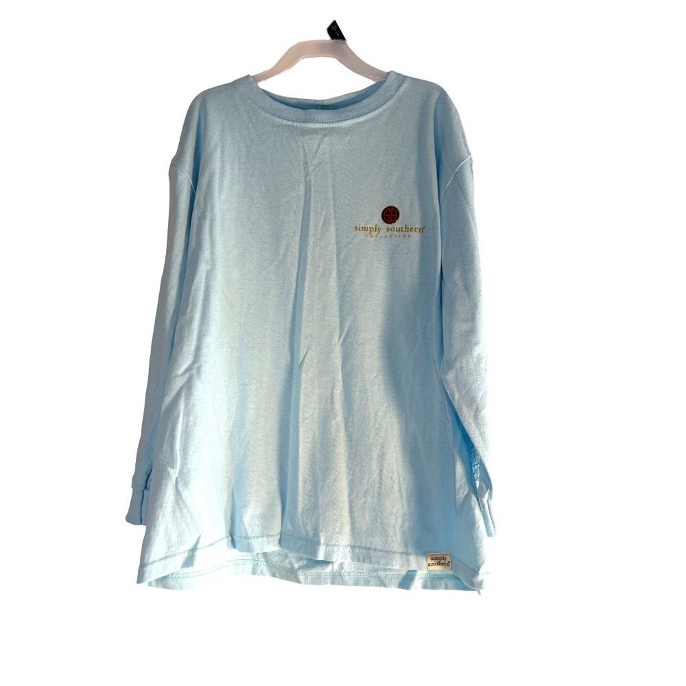 Simply Southern Collection Girls Long Sleeve Christmas Graphic Tee Blue Multi S